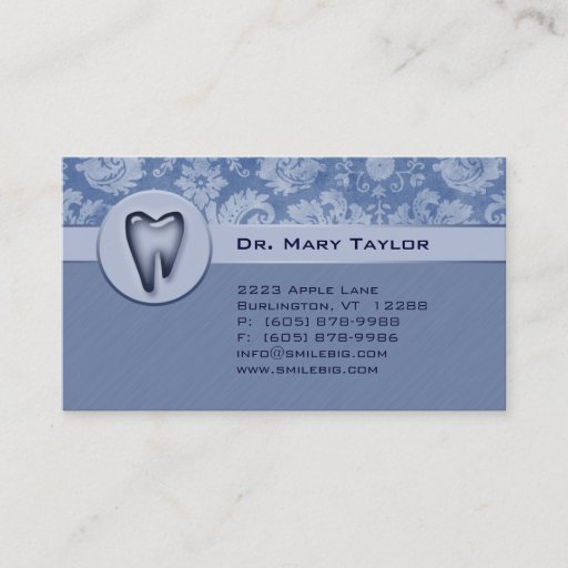 Customizable Dental Molar Business Card Damask Blue 2 stripes