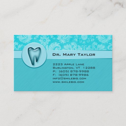 Customizable Dental Molar Business Card Damask Blue stripes