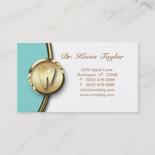 Dental Molar Business Card Gold Cream Blue 2