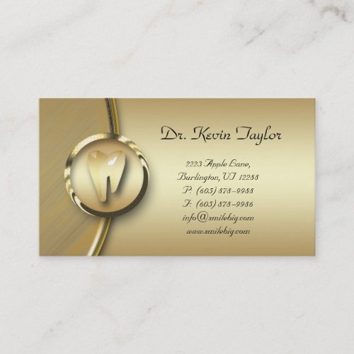 Dental Molar Business Card Gold Metal