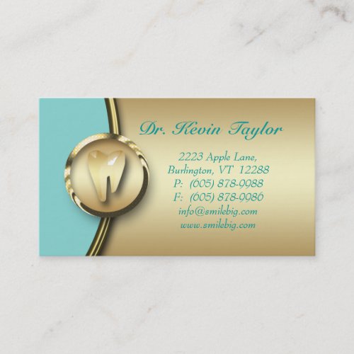 Dental Molar Business Card Gold Metal Blue 2