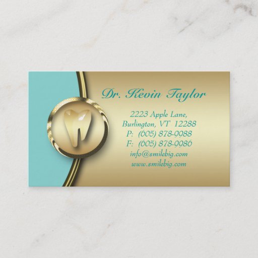 Customizable Dental Molar Business Card Gold Metal Blue 2
