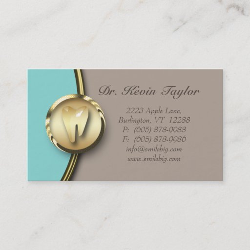 Customizable Dental Molar Business Card Gold Metal Blue Beige