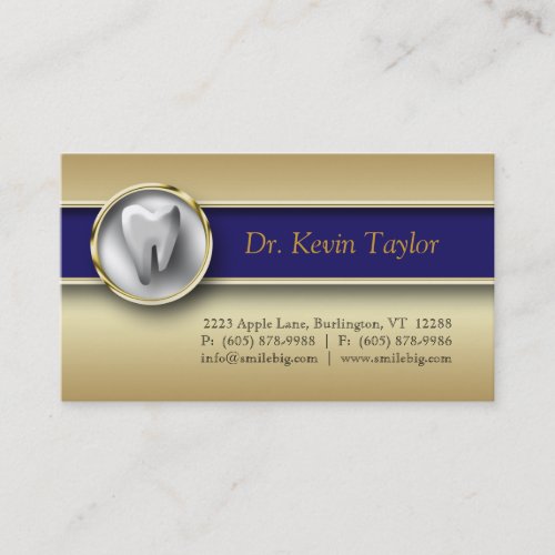 Dental Molar Business Card Gold Metallic Blue