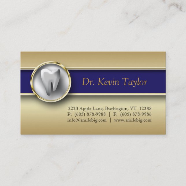 Dental Molar Business Card Gold Metallic Blue (Front)