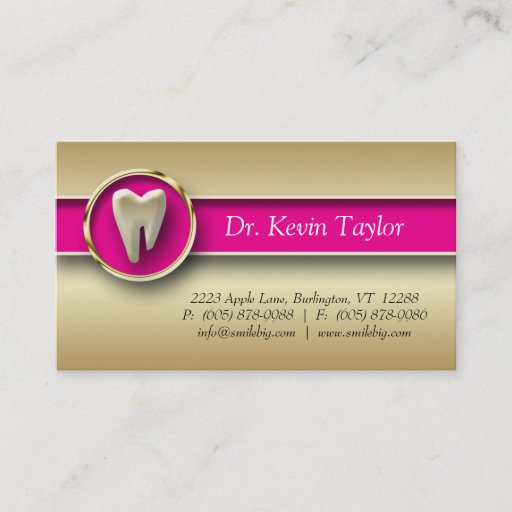 Customizable Dental Molar Business Card Gold Metallic Pink