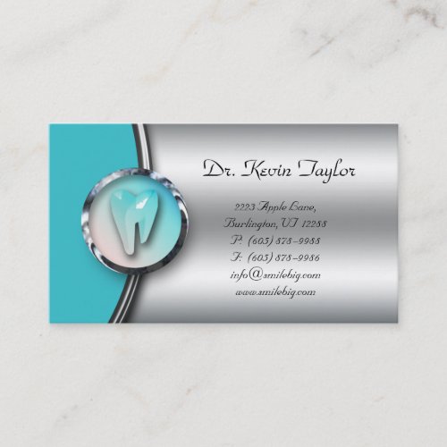 Dental Molar Business Card Silver Logo Dentist