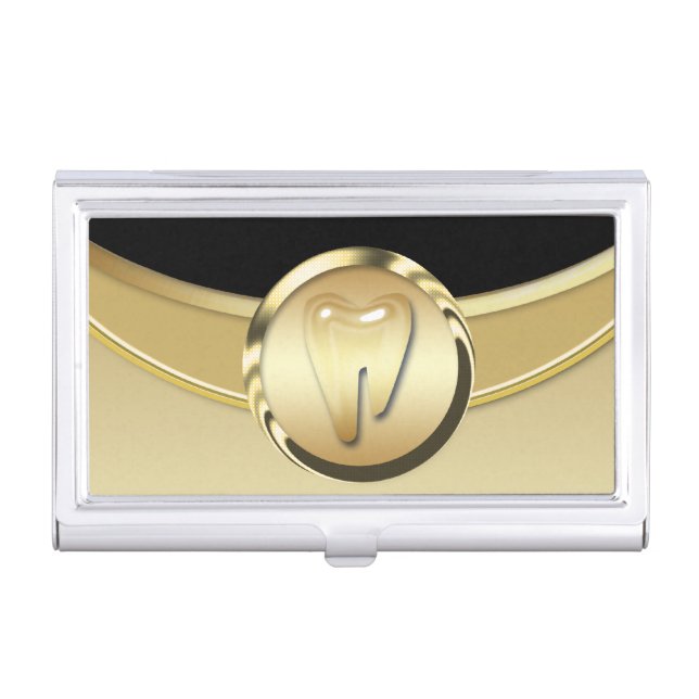 Dental Molar Dentist Logo Gold Black Case For Business Cards (Front)