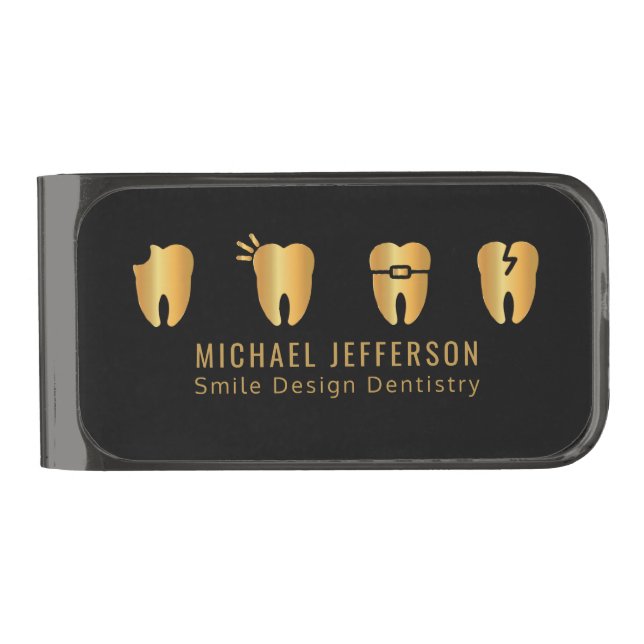 Dental Office  - Black and Gold Gunmetal Finish Money Clip (Front)