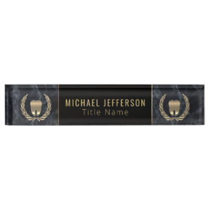 Dental Office - Black Marble, Black & Gold Desk Name Plate