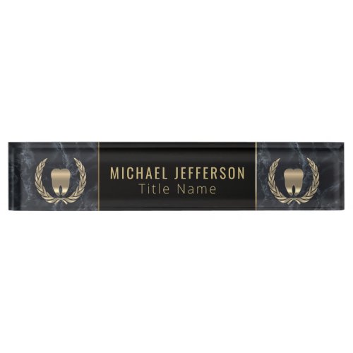 Dental Office  _ Black Marble Black  Gold Desk Name Plate