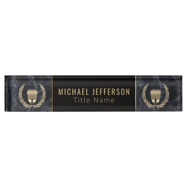 Dental Office  - Black Marble, Black & Gold Desk Name Plate (Front)
