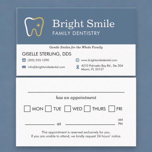 Dental Office Blue Appointment Reminder Business Card