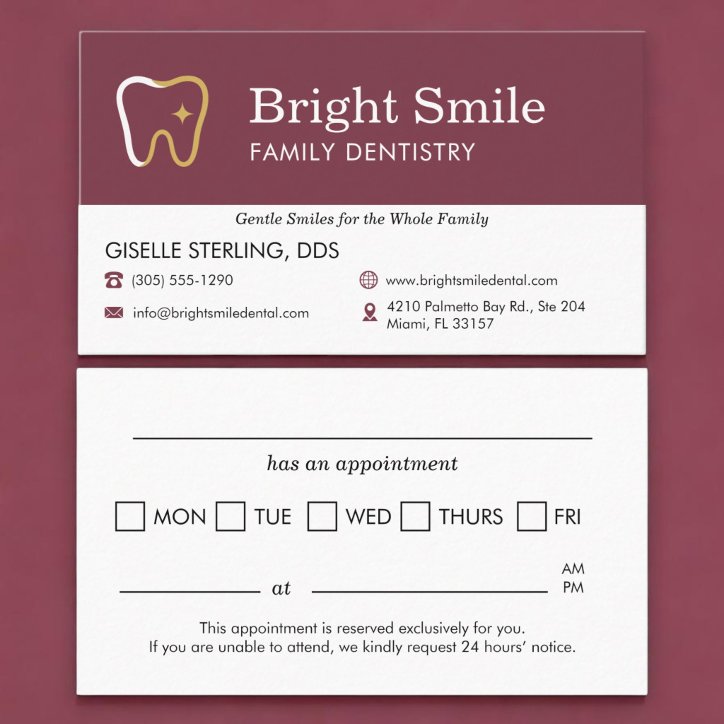 Dental Office Burgundy Appointment Reminder Business Card