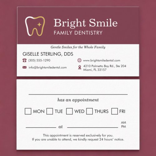 Dental Office Burgundy Appointment Reminder Card