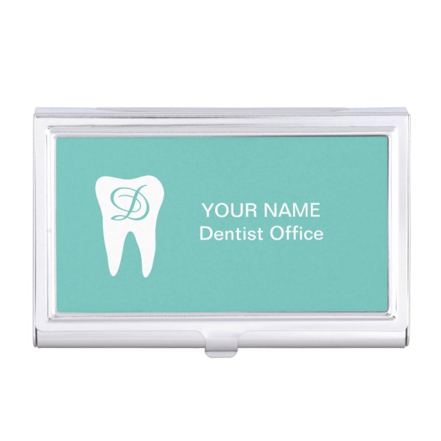Dental office business card case with tooth logo (Front)