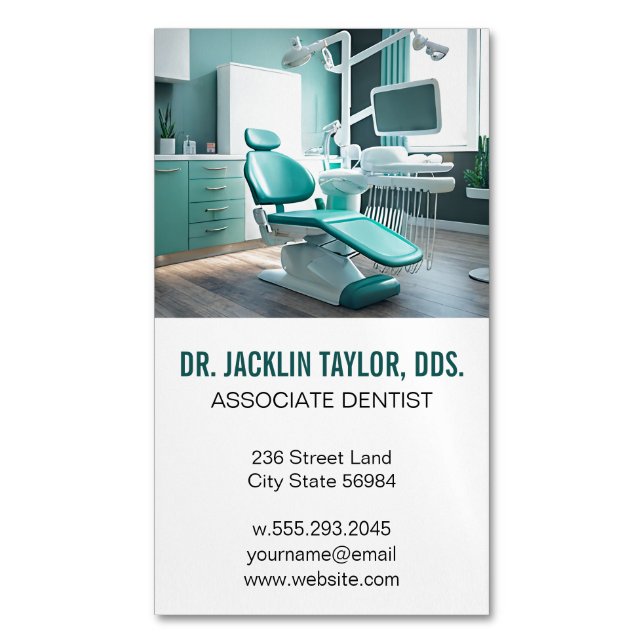 Dental Office Chair | Health Care Business Card Magnet (Front Vertical)