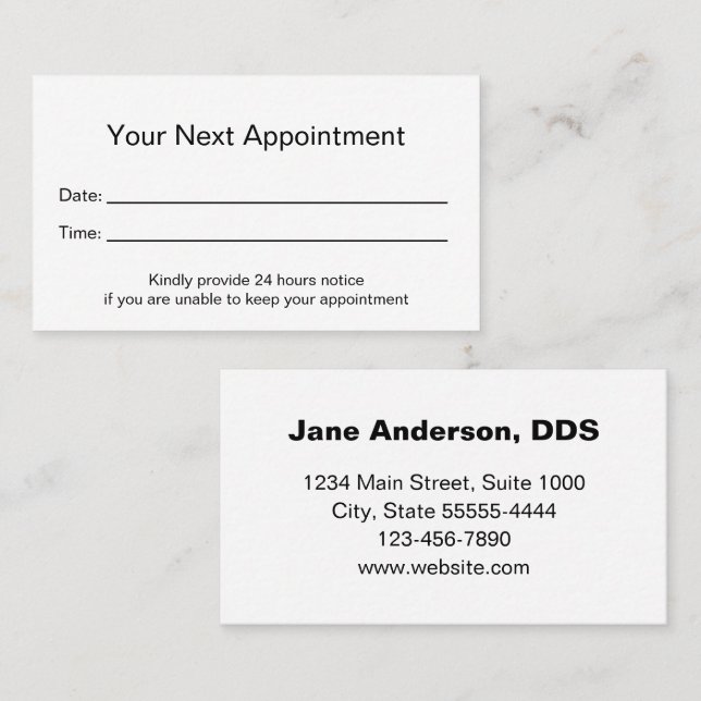 Dental Office Dentist Appointment Reminder Card (Front/Back)