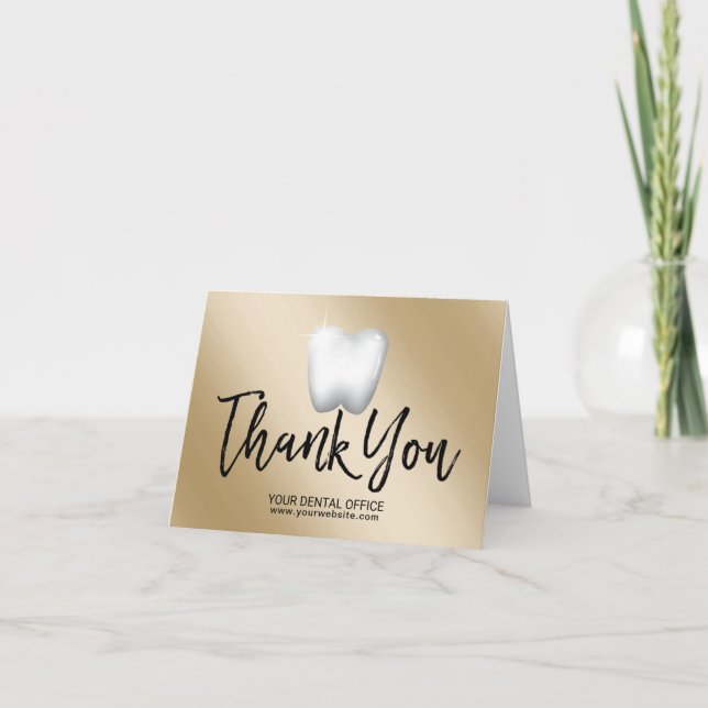 Dental Office Dentist Birght Tooth Gold Thank You Card (Front)