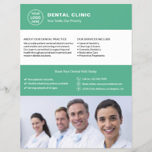 Dental Office Dentist Custom Logo Photo QR Green Flyer