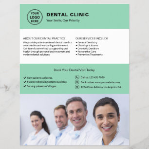 Dental Office Dentist Logo Photo QR Soft Green Flyer