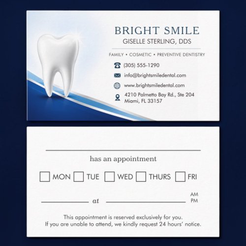 Dental Office Dentist Professional Appointment Card