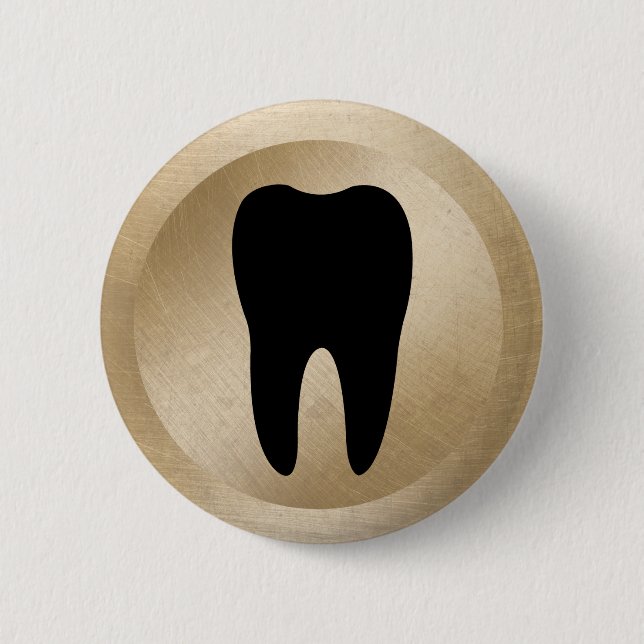 Dental Office Dentist Tooth Gold Button (Front)