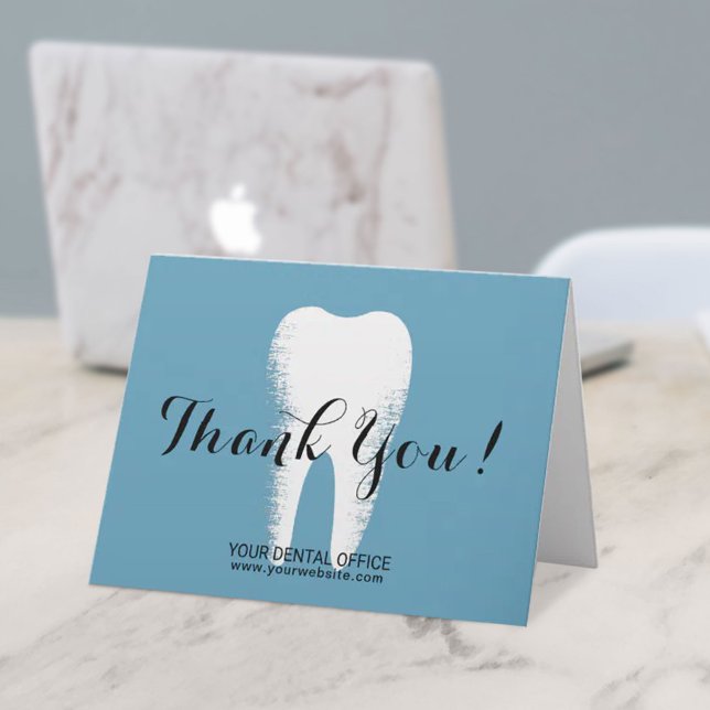 Dental Office Dentist White Tooth Elegant Blue Thank You Card (Creator Uploaded)
