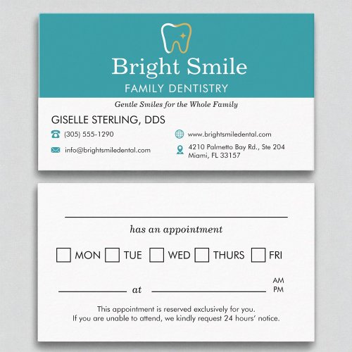 Dental Office Dentistry Appointment Reminder  Business Card