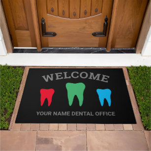 Dental office doormat with dentist practice name
