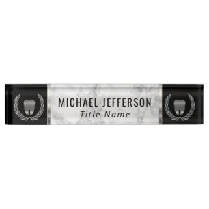 Dental Office - Gray Marble, Black & Silver Desk Name Plate
