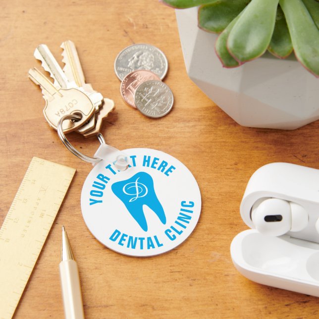 Dental office keychain with colored tooth logo (Desk)