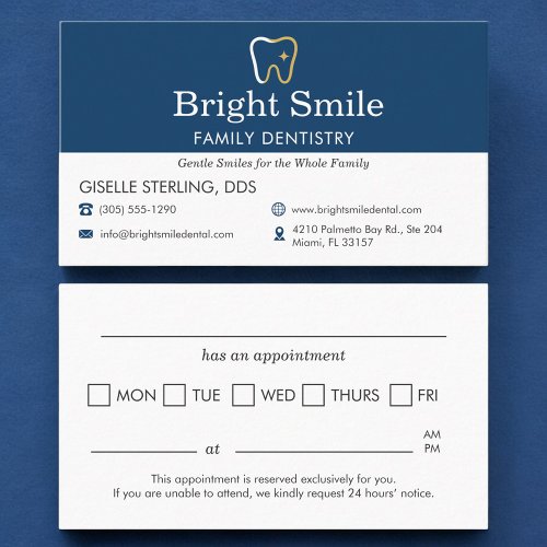 Dental Office Modern Blue Appointment Reminder Business Card