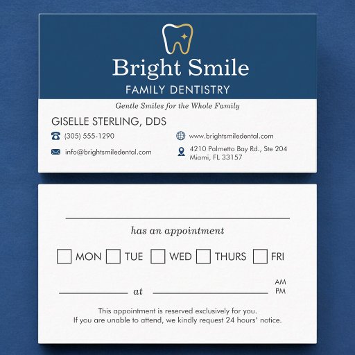 Customizable Dental Office Modern Blue Appointment Reminder Business Card