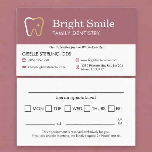 Dental Office Pink Appointment Reminder Card