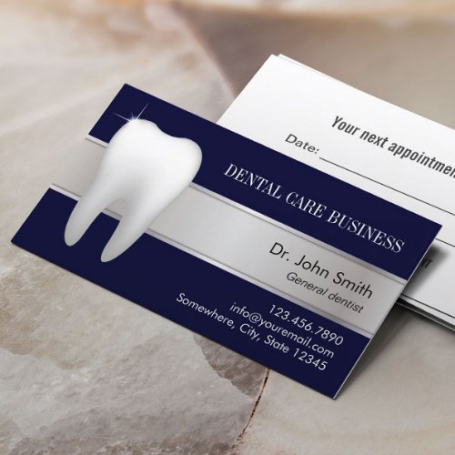 Dental Office Professional Navy Blue Dentist Appointment Card