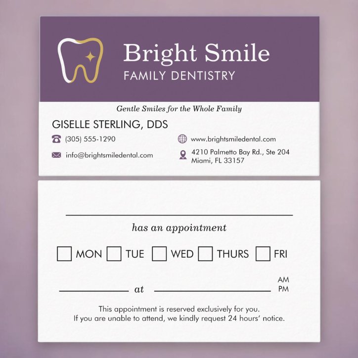 Dental Office Purple Appointment Reminder Business Card
