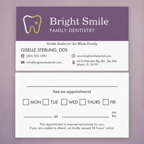 Dental Office Purple Appointment Reminder Card