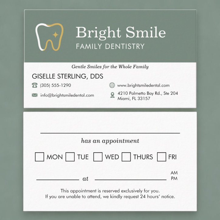 Dental Office Sage Green Appointment Reminder Business Card