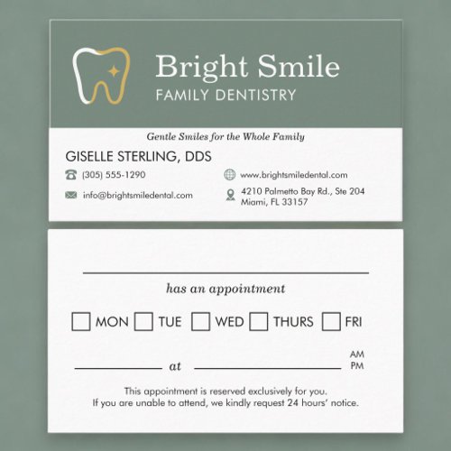 Dental Office Sage Green Appointment Reminder Card
