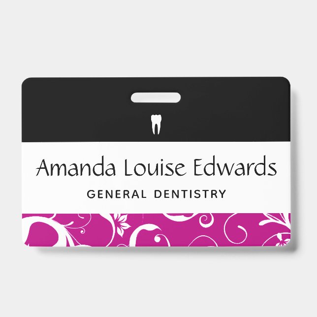 Dental Office Staff Pro Damask Badge (Front)