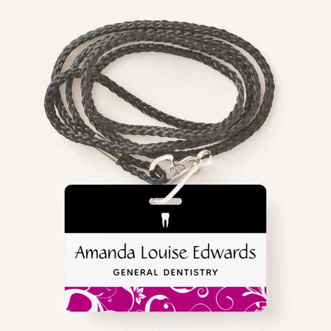 Dental Office Staff Pro Damask Badge (Front with Lanyard)