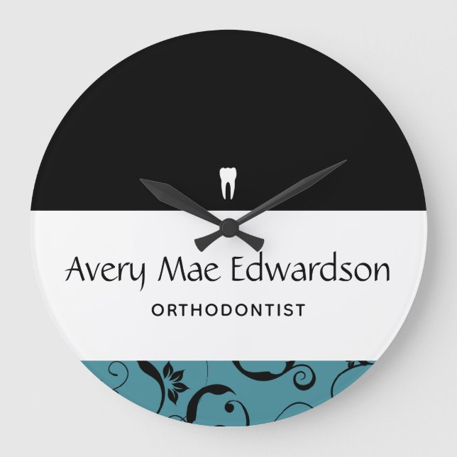 Dental Office Staff Pro Damask Large Clock (Front)