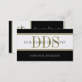 Dental Office Stripes DDS White/Gold Paper Business Card (Front/Back)
