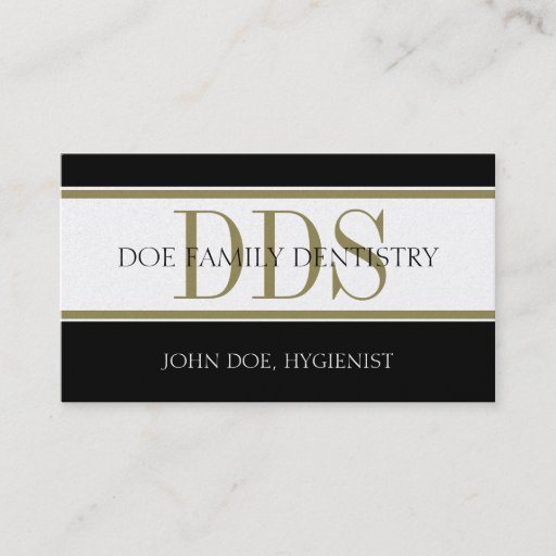 Customizable Dental Office Stripes DDS White/Gold Paper Business Card