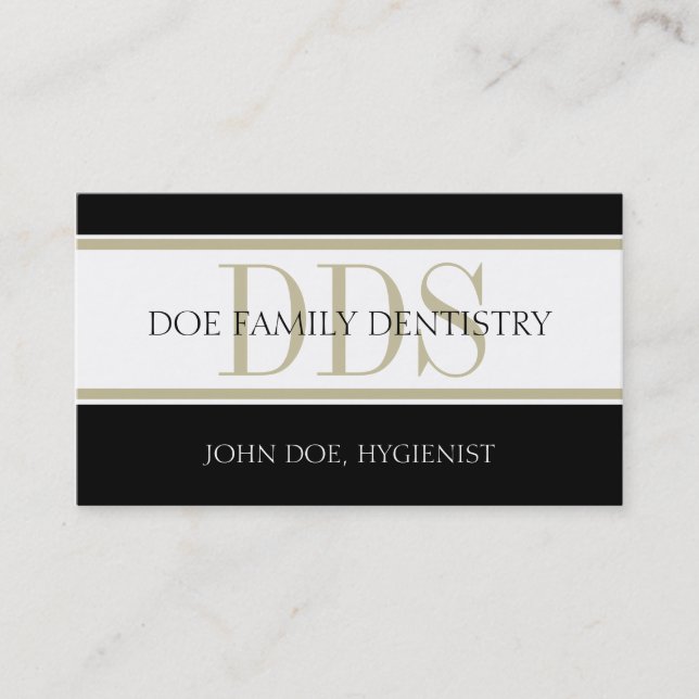 Dental Office Tan Stripes DDS White Business Card (Front)