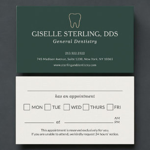 Dental Office Tooth Green Appointment Business Card