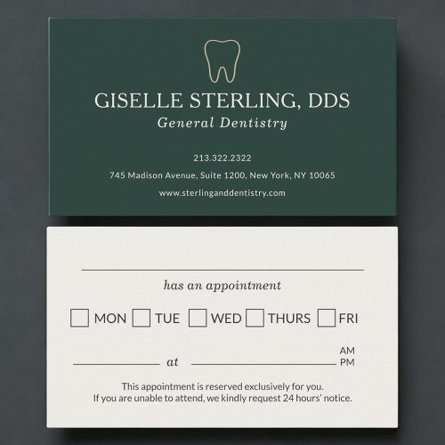 Dental Office Tooth Green Appointment Card