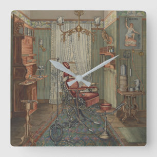 Dental Operating Room Watercolor Gouache Vintage Square Wall Clock