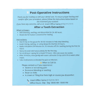 Dental Post Op Instructions Notepad (Extraction)